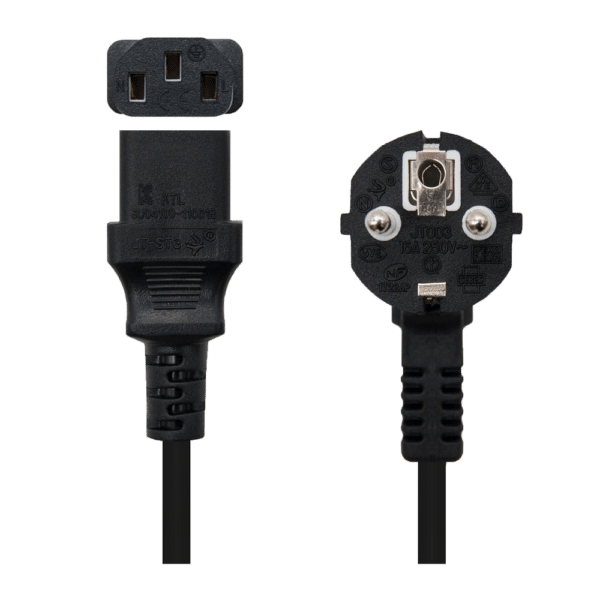 Cable de alimentación - Conector CEE7 macho - C13 hembra - Conductor AWG18 - 5m - Color negro