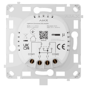 Relé para interruptor de luz de cruce - Inalámbrico 868 MHz Jeweller - Alcance de comunicación hasta 1100 m - Alimentación 230 V AC 50 Hz - Sin necesidad de cable neutro - Ajax - LightSwitch LightCore (Crossover)