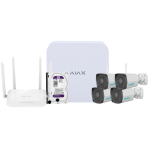 Kit de videovigilancia Ajax - Grabador Ajax de 8 canales   - 4 cámaras bullet WiFi de 2 Mpx Uniarch - Router WiFi de 4 puertos - Un disco duro de 1 TB - Integración por ONVIF