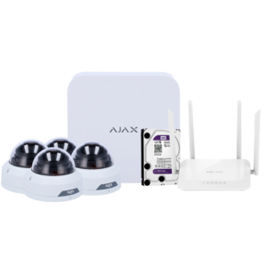 Kit de videovigilancia Ajax - Grabador Ajax de 8 canales   - 4 cámaras turret WiFi de 2 Mpx Uniview - Router WiFi de 4 puertos - Un disco duro de 1 TB - Integración por ONVIF