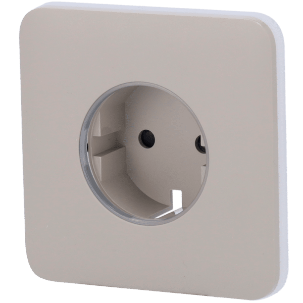 Tapa frontal para enchufe inteligente tipo F - Compatible con AJ-OUTLETCORE-SMART - Indicador LED sobre estado del enchufe y consumo - Botón táctil para control manual - Retroalimentación LED - Color oliva