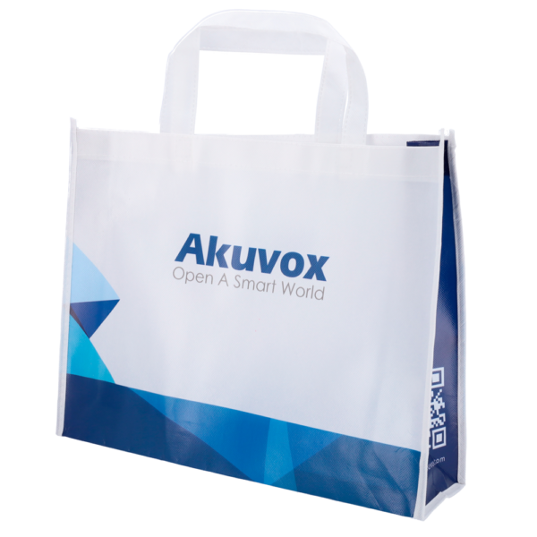 Akuvox - Bolsa con asas reutilizable - Fibra de poliéster - Color azul y blanco