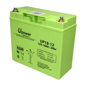 Upower - Batería recargable - Tecnología plomo ácido AGM - Voltaje 12 V - Capacidad 18.0 Ah - 167.5 x 181.5 x 77 / 5700 g - Para respaldo o uso directo