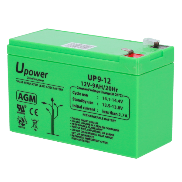Upower - Batería recargable - Tecnología plomo ácido AGM - Voltaje 12 V - Capacidad 9.0 Ah - 95 x 151 x 65 mm / 2660 g - Para respaldo o uso directo