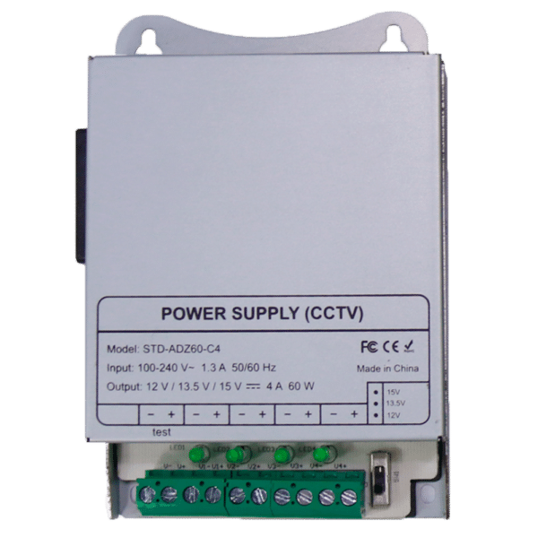 Fuente de alimentación conmutada - Salida DC 12 V 5 A / 60 W - 8 salidas - Voltaje entrada 100 V ~ 240 V - 33 (Al) x 122 (Fo) x 83 (An) mm - Montaje en carril DIN