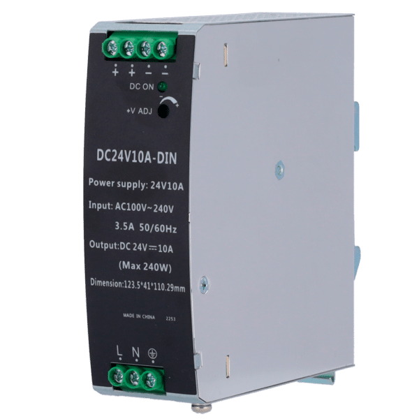 Fuente de alimentación conmutada - Salida DC 24 V 10 A / 240 W - 2 salidas - Voltaje entrada 90 V ~ 264 V - 100 (Fo) x 94 (Al) x 40 (An) mm - Montaje en carril DIN