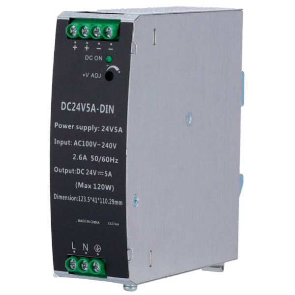 Fuente de alimentación conmutada - Salida DC 24 V 5 A / 120 W - 2 salidas - Voltaje entrada 100 V ~ 240 V - 123.5 (Al) x 41 (An) x 110.3 (Fo) mm - Montaje en carril DIN