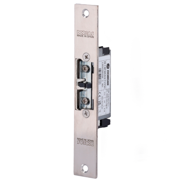 Abrepuertas eléctrico Dorcas - Para puerta sencilla | Pestillo radial regulable - Modo apertura Fail Safe (NC) | Señal de puerta - Fuerza de retención 330 kg | Frontal sin corte - Alimentación DC 12V - Montaje encastrado