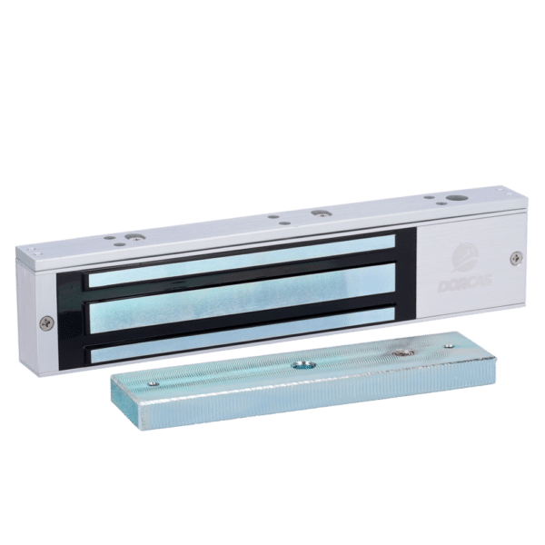 Ventosa electromagnética Dorcas - Para puerta sencilla - Fuerza de retención 280 kg - Modo de apertura Fail Safe (NC) - Montaje en superficie - LED y sensor de estado de cierre