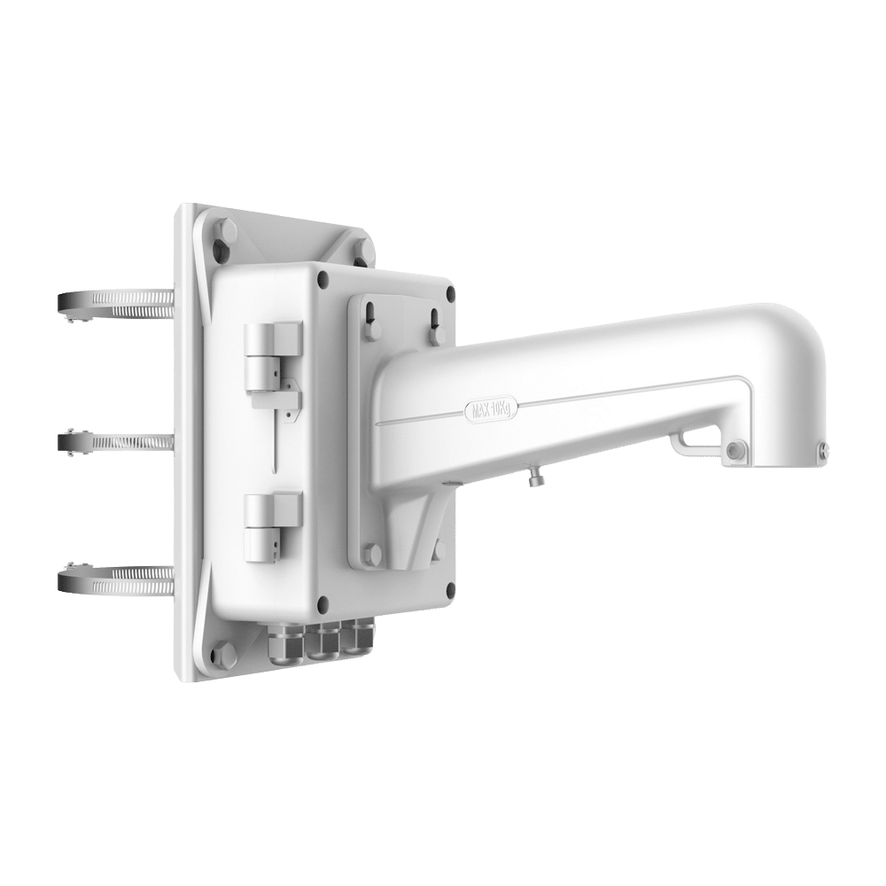 Soporte de poste - Caja de conexiones incluida - Apto para uso en exterior - Color blanco - Pasador de cables