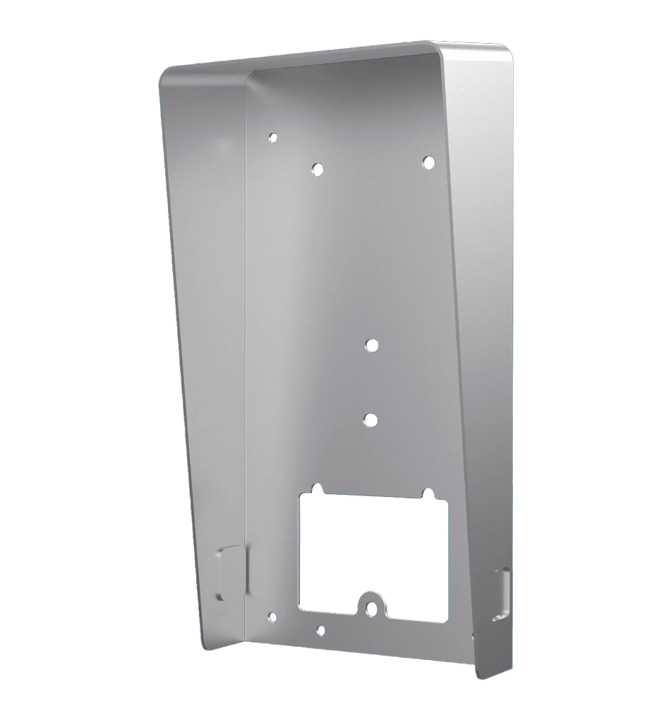 Soporte de superficie con visera - Específico para videoporteros - Compatible con DS-KV9503-WBE1 - Orificios de conexión - Dimensiones: 189 (Al) x 97 (An) x 49 (Fo) mm - Fabricado en acero inoxidable