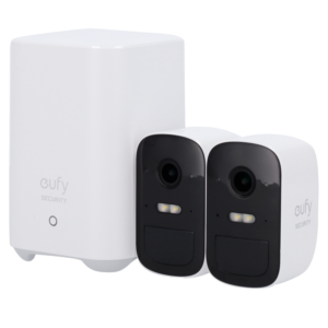 Kit 2 Cámaras + 1 HomeBase Eufy by Anker - 1080p / 6700 mAh / Sensor PIR + Humanos - HomeBase WiFi / LAN / RF con sirena - Almacenamiento integrado 16 GB   - Autonomía hasta 6 meses - Apta para exterior IP67