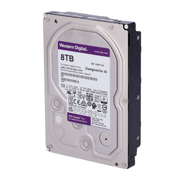 Disco duro Western Digital - Capacidad 8 TB - Interfaz SATA 6 Gb/s - Modelo WD8001PURA - Diseñado para videos inteligentes 24/7 - Soporta hasta 64 cámaras de alta definición