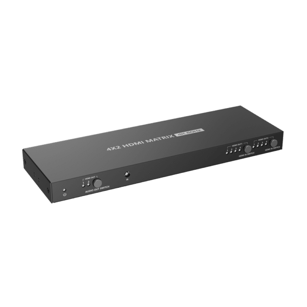 Matriz de video HDMI - 4 entradas HDMI - 2 salidas HDMI - Hasta 4K (entrada y salida) - Permite control remoto - Alimentación DC 12 V