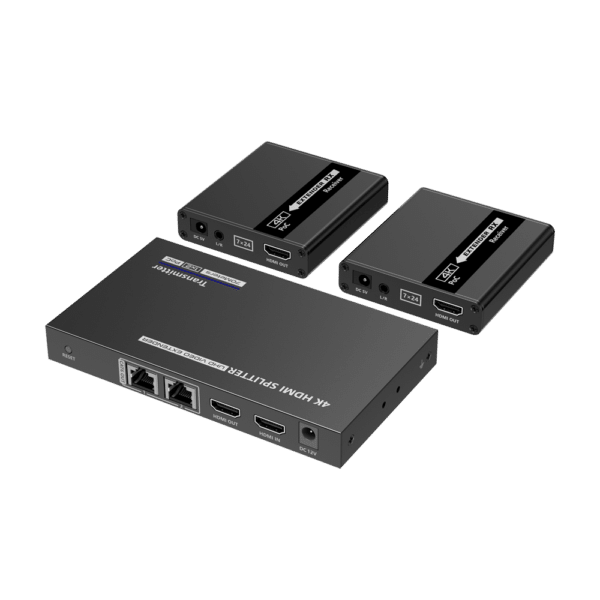 Splitter-Extensor HDMI 1x2 - 1 transmisor / 2 receptores - Resolución hasta 4K@30Hz - Alcance hasta 70m - Sobre cable UTP CAT6/6A/7 - Control RS232