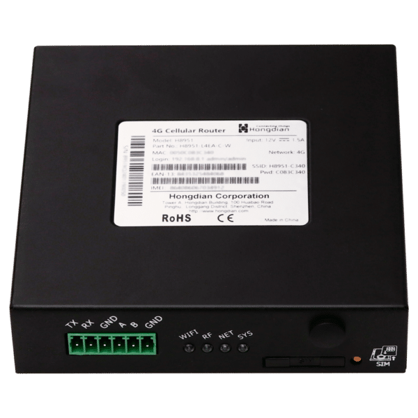 Hongdian Router Industrial 4G - 4G Cat 4 - GPS - 2 puertos Ethernet RJ45 Fast Ethernet  - Ranura tarjeta SIM 4G/3G - Puertos RS232/RS485 - Wi-Fi 802.11b/g/n 2.4GHz