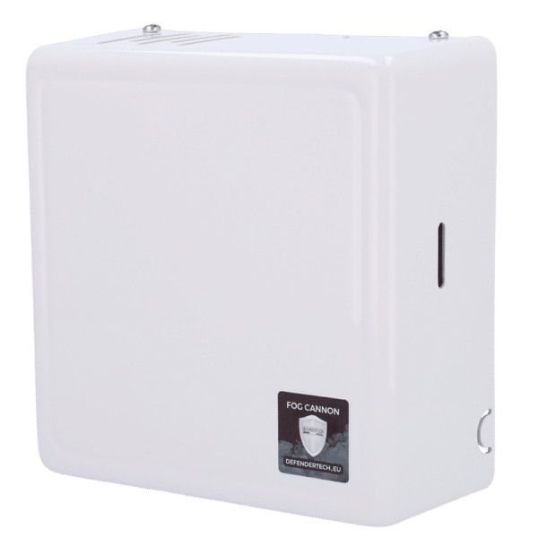 Generador de niebla Defendertech - 2 relés Ajax instalados para armado y disparo - 100 m3 en 60" - Batería no incluída - Hasta 2.5 minutos de capacidad - No deja rastros después del disparo