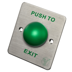 Pulsador de liberación de puerta - Tipo semiesfera - Testado 500.000 usos - NO/NC/COM | Empotrado o superficie - Medidas 86 (Al) x 86 (An) x 40 (Fo) mm - Acabado en acero inoxidable