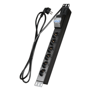 Regleta - Diseñada para racks estandarizados de 19" - 6 salidas hasta 250VAC / 16 A max. - Tamaño 1U para facilitar la instalación - Interruptor automático para seguridad - Color negro