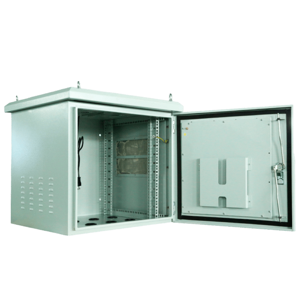 Armario rack para pared - Hasta 12U rack de 19" - Hasta 100 Kg de carga - Con Rejillas de ventilación y pasacables - Grado de protección IP65 - 8 Entradas para cableado / 2 ventiladores