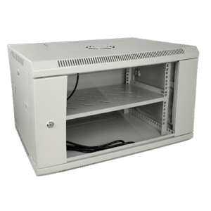 Armario rack para pared - Hasta 6U rack de 19" - Hasta 60 Kg de carga - Con ventilación y pasacables - Ventilador y bandeja incluidos - Regleta de 6 tomas incluida