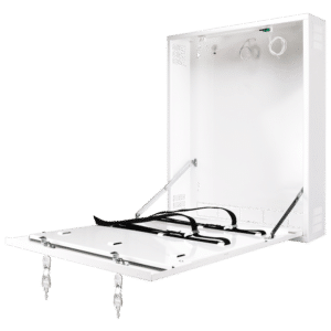 Caja de seguridad - Especial para instalación en pared - Formato vertical - 2 llaves y cerraduras  - Entradas para cableado - IP 20