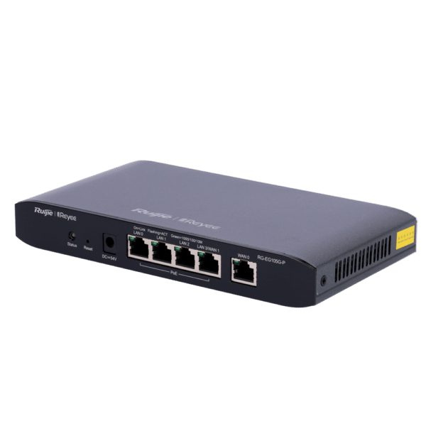 Reyee Router Controlador Cloud -  5 Puertos RJ45 10/100 /1000 Mbps - 4 Puertos PoE+ 802.3af/at / Máximo 54W - Admite hasta 2 WAN para failover o balanceo - Hasta 500Mbps de ancho de banda - Servidor VPN IPSec