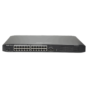 Reyee Switch PoE Cloud Gestionable - 24 puertos PoE 802.3af/at + 2 SFP - 24 RJ45 10/100/1000Mbps + 2 SFP 10/100/1000 - 30W por puerto 802.3af/at / Máximo 370W - VLAN/Port Isolation/Loop Detection - Port Speed Limit