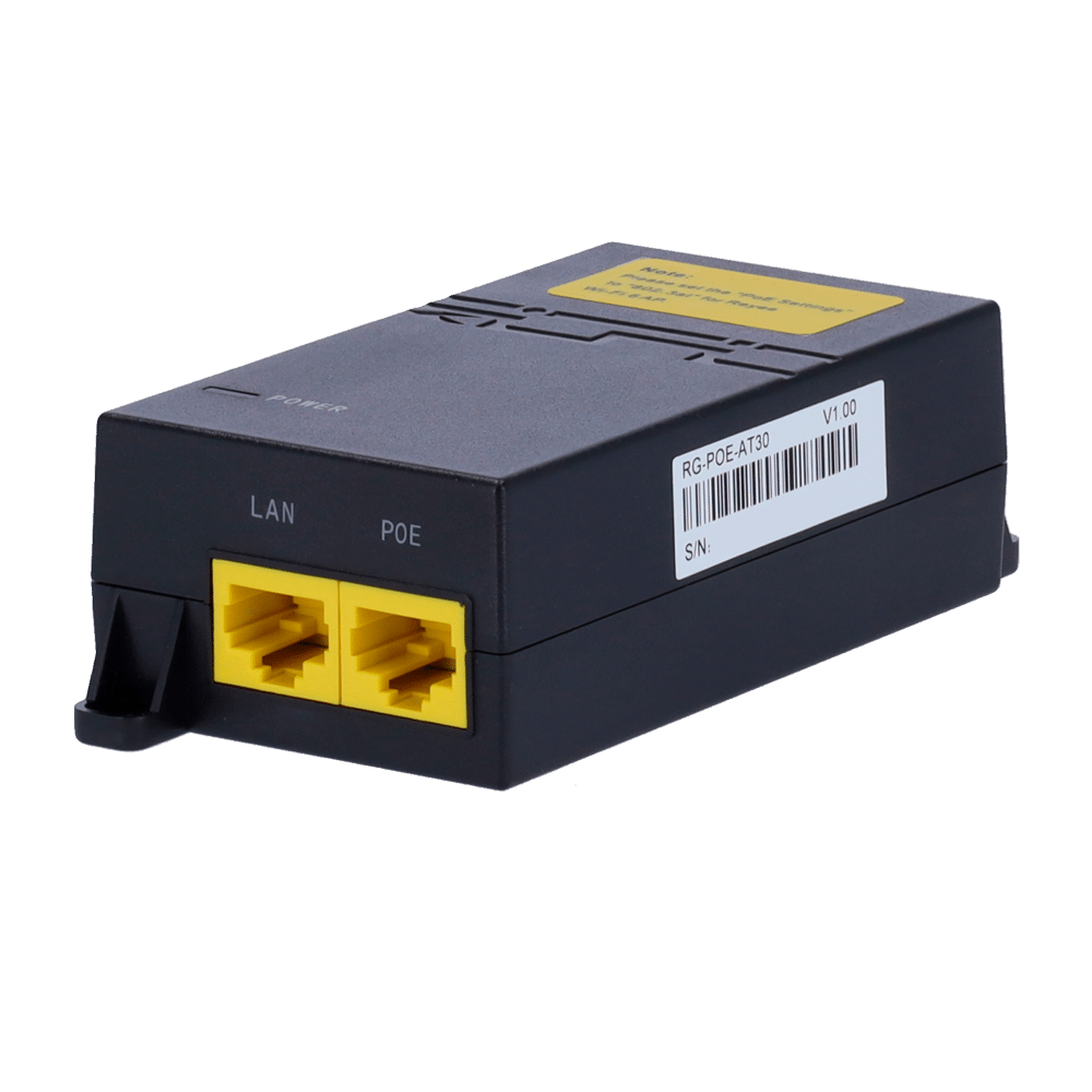 Ruijie - Inyector PoE IEEE802.3at - Puertos RJ45 10/100/1000 Mbps - Potencia 30 W - Distancia máxima 100 m - Diseño Compacto
