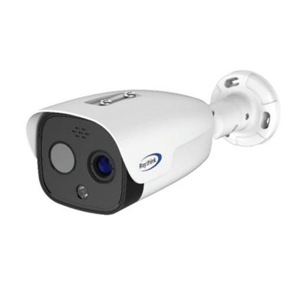 Cámara térmica IP Raythink FC4 series - Sensor térmico VOx FPA 640x512 12μm | Lente 35mm - Sensor visible 1/2.8" CMOS | 5Mpx | Lente 12mm - Sensibilidad térmica ≤40mK - Rango medición temperatura -20~550ºC/±2ºC o ±2% - Detección de preventiva de incendios e intrusión