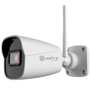 Safire Smart - Cámara Bullet WiFi E1 Inteligencia Artificial - Resolución 4 Megapíxel (2566x1440) - Lente 2.8 mm | Audio IN | IR 30m - AI: Clasificación de humano y vehículo - Impermeabilidad IP67 | PoE (IEEE802.3af)