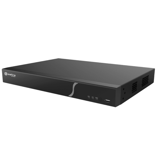 Safire Smart - Grabador NVR para cámaras IP gama B2 - 16CH Puertos PoE / Compresión H.265S / 2HDD - Resolución hasta 12Mpx / Ancho de banda 160Mbps - HDMI 4K y VGA / Dewarping Fisheye - Reconocimiento facial