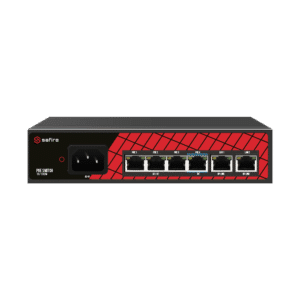 Safire Switch Hi-PoE - 4 puertos PoE + 2 Uplink RJ45 - Velocidad de puertos 10/100Mbps - 3 Puertos PoE+ 30W + 1 Puerto Hi-PoE 60W - Potencia PoE total de 60W - PoE Watchdog / Auto PoE Extendido Hasta 250m