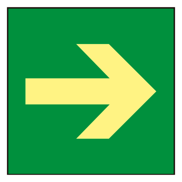 Cartel de señalización - Salidas y recorridos de evacuación - Vía de evacuación derecha - Colores fotoluminiscentes - Categoría B - Distancia de Visualización <10m