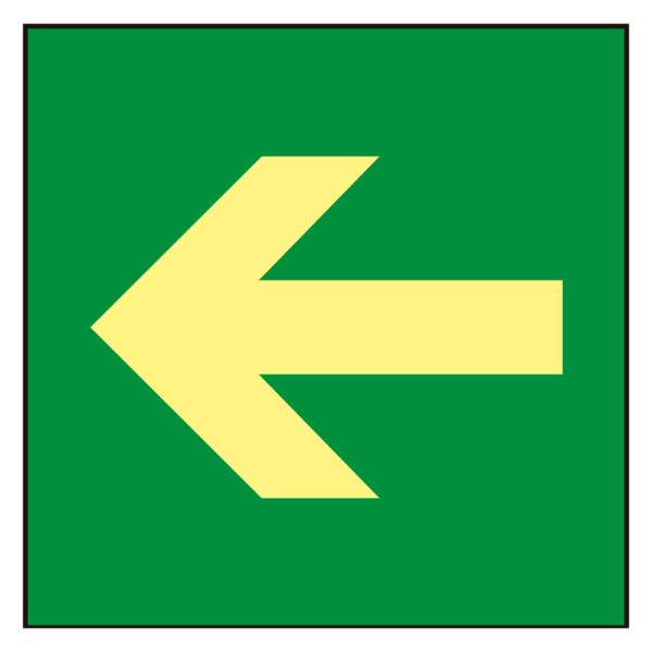 Cartel de señalización - Salidas y recorridos de evacuación - Vía de evacuación izquierda - Colores fotoluminiscentes - Categoría B - Distancia de Visualización <10m