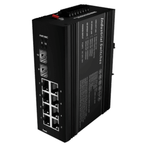 Switch PoE Marca Blanca - Montaje en carril DIN - 8 Puertos Gigabit + 2 SFP Gigabit - 90W puertos 1 y 2 / 30W puerto 3-8 / Máximo 240W - IEEE802.3af/at/bt | PoE/PoE+/Hi-PoE - VLAN/STP/RSTP/MSTP/ERPS/SNMP/ACL - Static LAG/IGMP Snooping/DHCP Snoop/802.1x