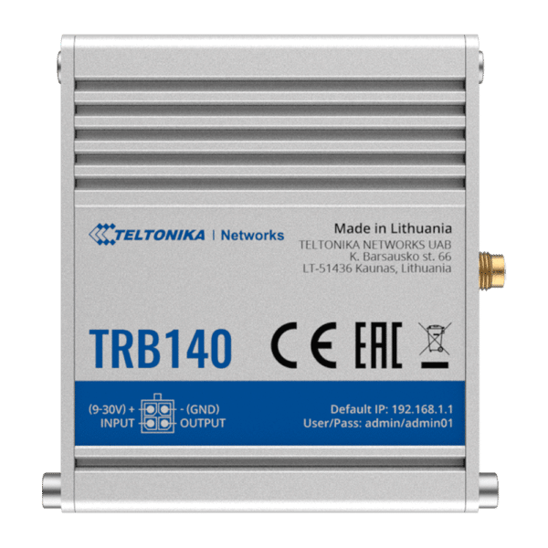 Teltonika Gateway 4G Industrial - 4G Cat 4 / 3G / 2G - Puerto Ethernet RJ45 10/100/1000Mbps - Diseño Compacto - Conector Micro USB
