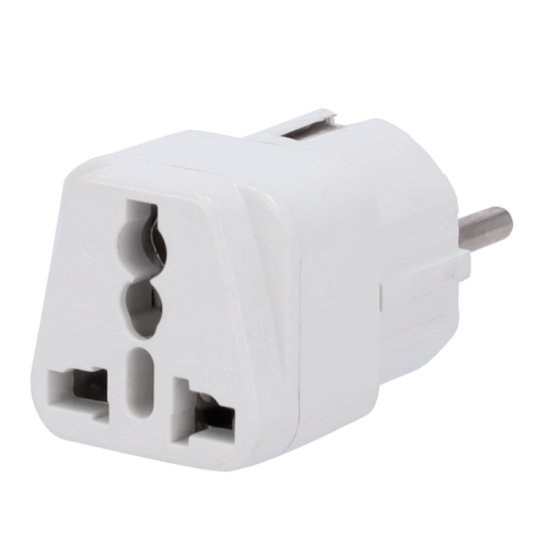 Adaptador  - Enchufe Tipo G (UK) a Enchufe Tipo F (EU)  - Voltaje 250V AC - Corriente Máxima de Salida 10-16 A - Color blanco