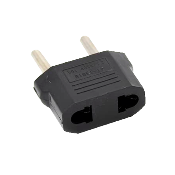 Adaptador  - Enchufe Tipo A (USA) a Enchufe Tipo F (EU)  - Voltaje 250V AC - Corriente Máxima de Salida 10 A - Color negro