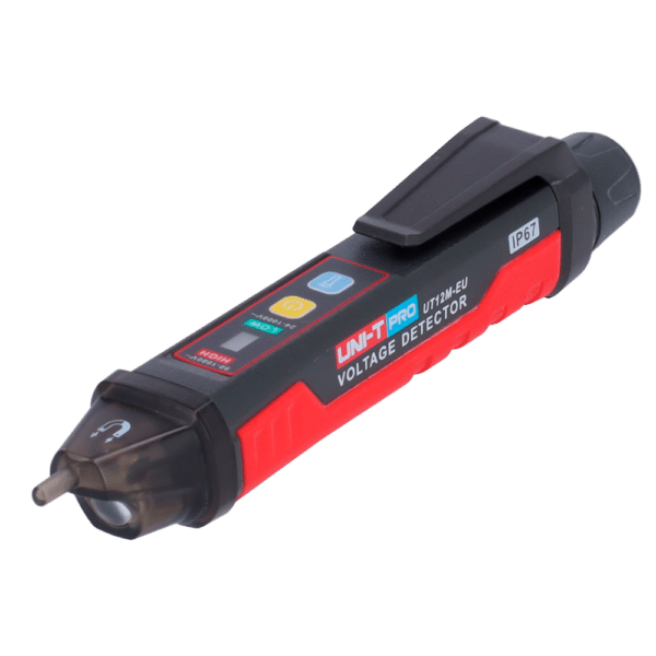 Detector de voltaje AC sin contacto - Modo de alto y bajo voltaje hasta 1000 V - Aviso audible y LED visible - Apagado automático - Indicador de baja carga - Señalización óptica de campo magnético