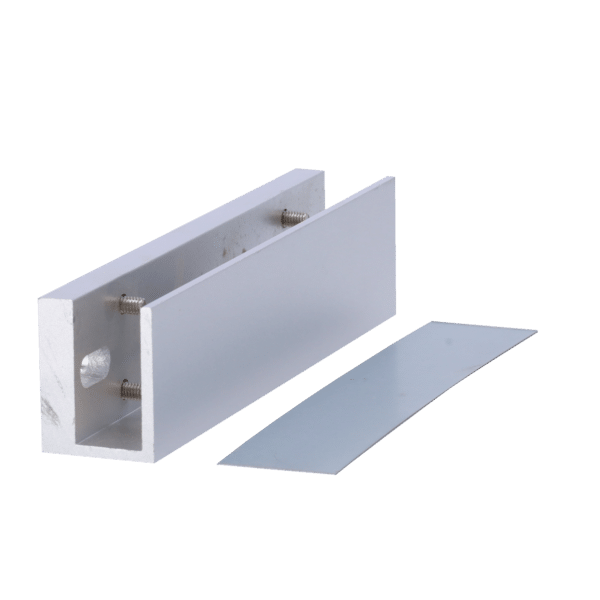 Perfil en U para ventosas - Compatible con YF-180XX - Apertura tanto exterior como interior - Para puertas de cristal sin marco - Grosor del cristal entre 8-15 mm - Fabricado en duraluminio