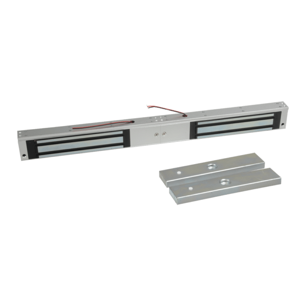 Ventosa electromagnética - Para puerta doble - Fuerza de retención 280 kg por ventosa - Modo de apertura Fail Safe (NC) - Montaje en superficie - LED