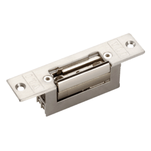 Abrepuertas eléctrico - Para puerta sencilla | Pestillo regulable - Modo apertura Fail Secure (NO) | Señal de puerta - Fuerza de retención 300 kg - Alimentación DC 12V - Montaje encastrado | Paso libre