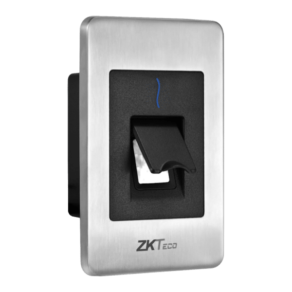 Lector de acceso - Acceso por huella Silk ID y tarjeta MF - Indicador LED y acústico - RS485 - Compatible con ZK-INBIO PRO - Apto para exterior IP65 | Encastrado