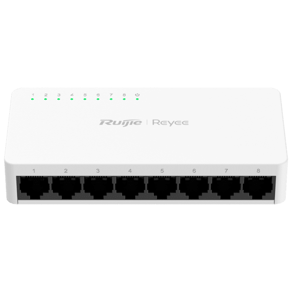 Reyee Switch Sobremesa - Carcasa Plástico - 8 puertos RJ45 - Velocidad 10/100 Mbps - Plug and Play - Tecnología ahorro de energía