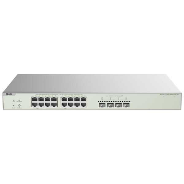 Reyee Switch PoE Cloud Capa 2 - 16 puertos PoE MultiGigabit+ 4 10Gbps SFP+ -  PoE 802.3af/at/bt hasta 90w / Máximo 370W - Static LAG/DHCP Snoop/IGMP Snoop/Port Mirror - VLAN/Port Isolation/STP/RSTP/ACL/QoS - Enrackable