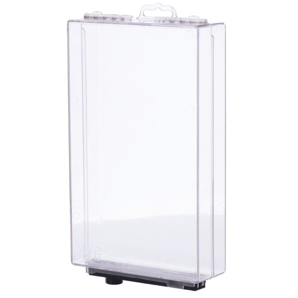 Protección electrónica antihurto EAS - AM 58 kHz | Desbloqueo magnético - Caja transparente de policarbonato - Medidas int.: 220 (An) x 120 (Al) x 45 (Fo) mm - Medidas ext.: 182 (An) x 115 (Al) x 40 (Fo) mm - Compatible con antenas AM