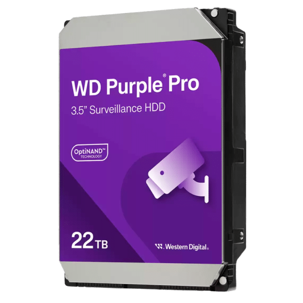 Disco duro Western Digital - Capacidad 22 TB - Interfaz SATA 6 Gb/s - Modelo WD221PURP - Especial para Videograbadores - Suelto o instalado en DVR