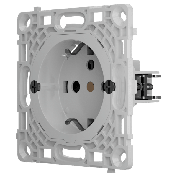 Enchufe básico vertical tipo F - Alimentación 250 V AC 50/60 Hz - Hasta 3.6 kW (carga resistiva a 250 V) - Protección contra polvo y salpicaduras - Anti inserción de objetos - Sin control remoto