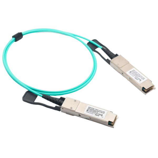 Cable de conexión directa QSFP28 - Velocidad 100Gbps - Modulos QSFP28 en ambos extremos - Ideal para Stacking entre Switches - 3 Metros de Longitud - Cable Óptico